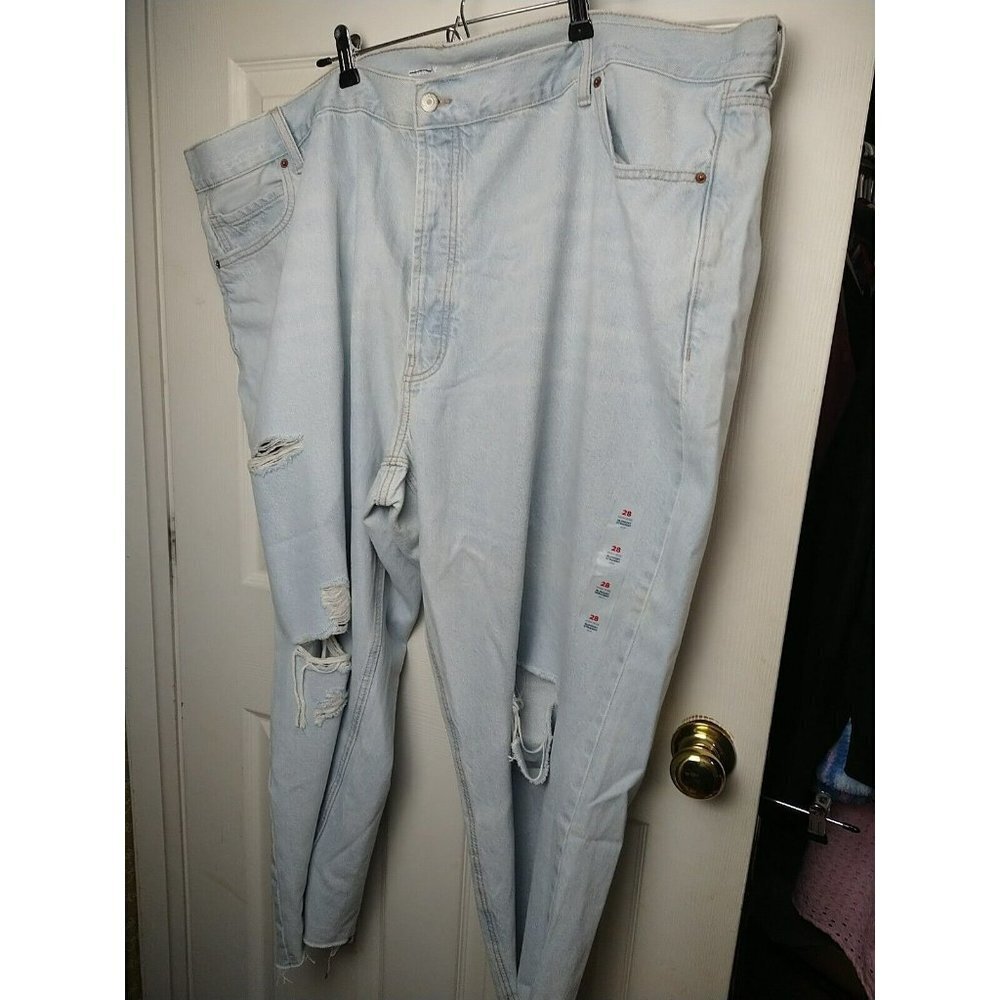 $ OLD Navy Women's Light Wash Slouchy Straight High Rise Distressed PantsSize 28